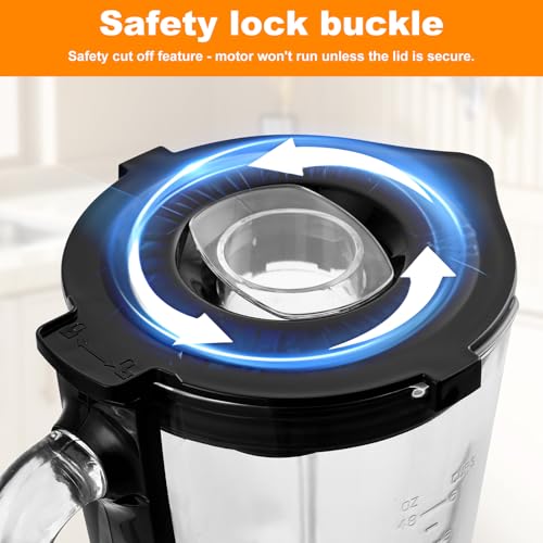 Blender,Blenders for Kitchen,Glass Blender for Shakes and Smoothies,crush ice,51oz Glass Jar,Simple Speed Dial,Black + Stainless Steel - Image 6