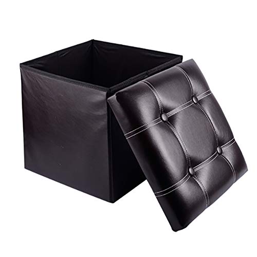 KTOL Foldable Storage Chest Cube Ottoman, Toy Box Padded Seat Removable Lid Faux Leather Max Load 150kg 50l-dark Brown 38x38x38cm