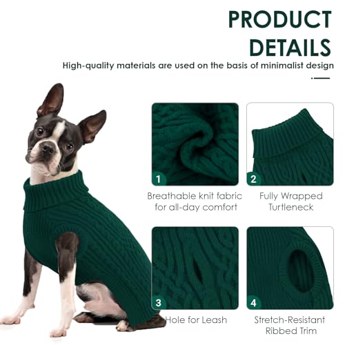 Image of AOFITEE Christmas Dog Sweaters for Large Dogs, Stretchy Turtleneck Dogs Sweater, Warm Dog Knitwear for Fall Winter, Green Pet Sweater with Harness Hole for Boston Terrier, French Bulldog, L