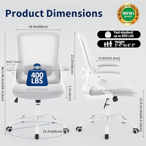 Image of Ergonomic Office Chair, Desk Chair with Adjustable Lumbar Support, Breathable Mesh Comfy Computer Chairs with Flip-up Armrests Executive Task Chair for Adults Home Office(Gray)