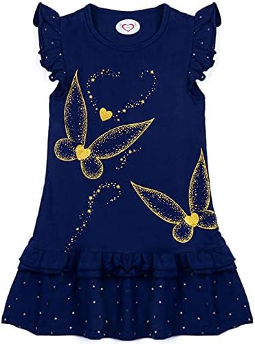 Girls Clothes Cotton Short Sleeve Casual Summer Striped Dresses for Girls Kids 2-8 Years (Butterfly Navy, 8T)