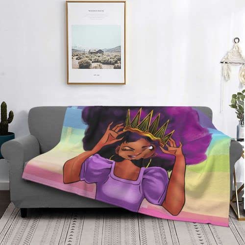 Afro Black Girl with Purple Hair Throw Blanket Soft Warm Blankets Bed Throws for Teens Children Boys Men Women 80X60 Inch