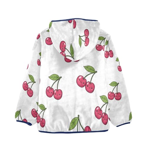 Cherry Pattern Print on White Toddler Fleece Jacket Girl Boys Hooded Fleece Jacket Coat Warm Outwear Zip-up 3-10T2