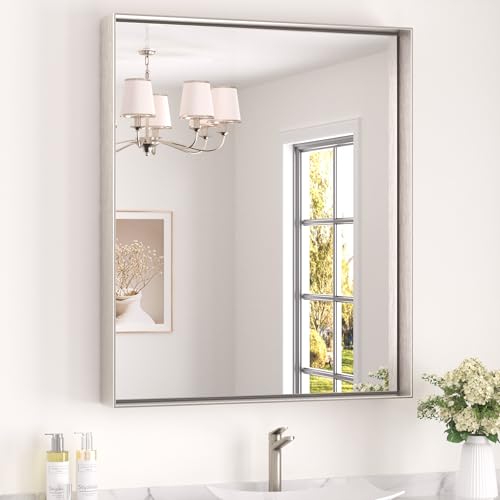 Image of Keonjinn 30x36 Inch Nickel Bathroom Mirror for Over Sink, Rectangular