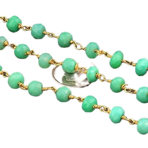 Chaîne de chapelet émeraude facettée de 91cm en fil plaqué or pour bijoux de luxe