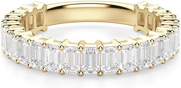 3.0 TCW Emerald Cut Eternity Moissanite Wedding Band for Women Engagement Bridal Ring Silver Solid White/Yellow/Rose Gold Vintage Matching Stackable Anniversary Bands Gifts