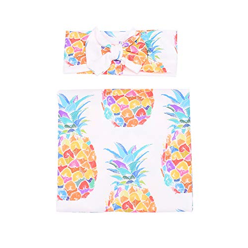 Image of Galabloomer Baby Sleep Swaddle Blanket Large and Bow Headband Set Pineapple