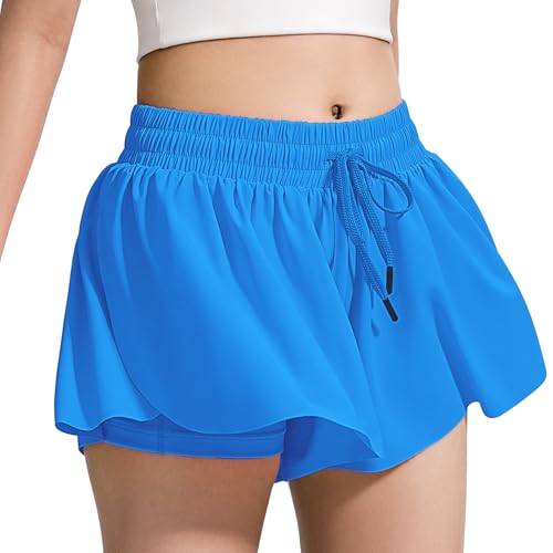 Image of BOOPH Girls Flowy Shorts Kids Athletic Butterfly Shorts with Pockets 2-in-1