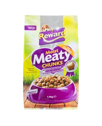ark future Rewaard Moist Meaty Chunks Nutritious & Delicious Dog Food with Real Meat Protein-Packed Meal for Adult Dogs Enriched with Vitamins & Minerals - 1.5 KG (Chicken)