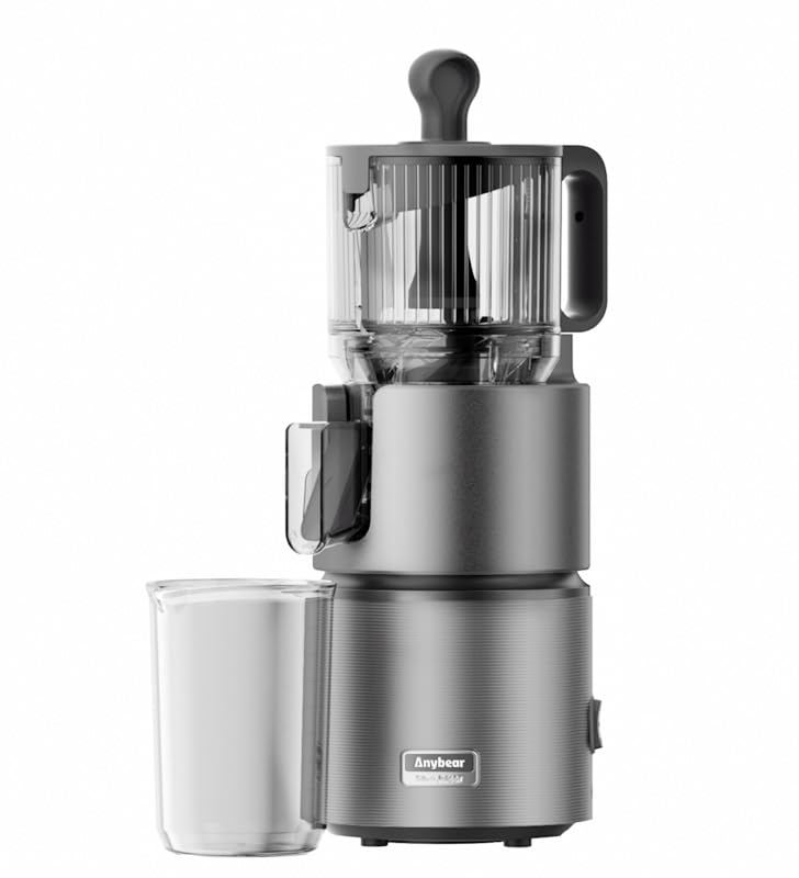 Anybear Cold Press Juicer with 4.9" Large Feed Chute, 350W Masticating Juicer Machines with Dual Slow-Squeezing Technology for Whole Fruits &amp; Veggies with High Yield | BPA-Free Tritan (Silver Gray)