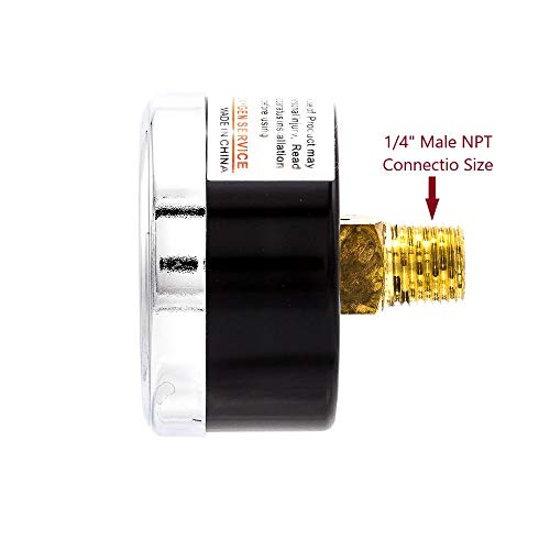 Pic Gauge 102D-204E 2" Dial, 0/100 Psi Range, 1/4" Male Npt Connection Size, Center Back Mount Dry Pressure Gauge With A Black Steel Case, Brass Internals, Chrome Bezel, And Plastic Lens #TOP2