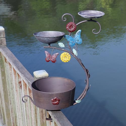 HLQMFHT Deck Bird Bath, Bird Bath and Bird Feeder, Flower Planting Pedestal, Deck Mounted Bird Bath, for Garden Balcony Patio Deck Railing Decoration