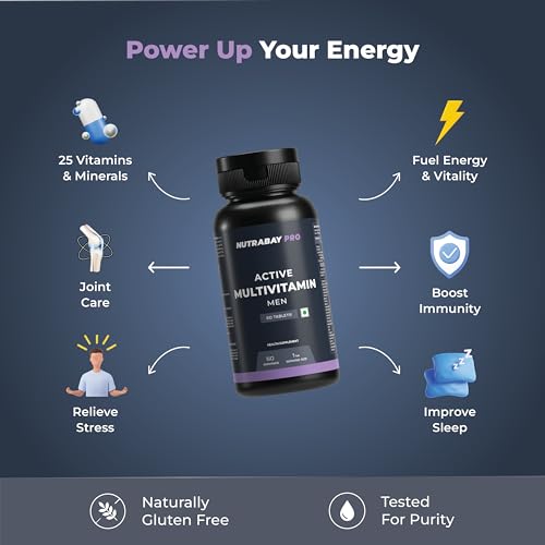 Nutrabay Pro Active Multivitamin for Men - 60 Tablets | 25 Vital Vitamins & Minerals with Zinc, Vitamin C, Vitamin D, Vitamin B12, and Multiminerals | Enhances Energy, Stamina & Immunity 3 41CVvg6yfKL