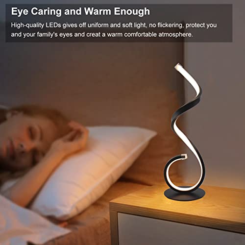 Besketie Spiral Led Table Lamps Set Of 2, 10W Modern Bedside Lamp, 3 Color Modes & Stepless Dimmable Desk Lamps Minimalist Desk Light Nightstand Lamp For Living Room, Bedroom, Office, Study - Black #TOP6