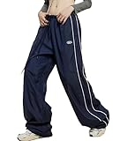 Ckuea Y2k Track Pants Men Baggy Sweatpants Loose Striped Parachute Pants Wide Leg Hip Hop Streetwear