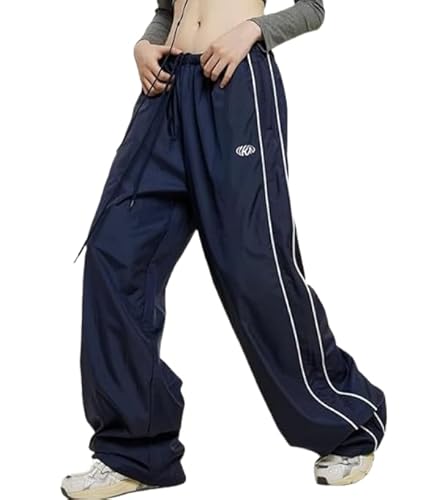 Ckuea Y2k Track Pants Men Baggy Sweatpants Loose Striped Parachute Pants Wide Leg Hip Hop Streetwear