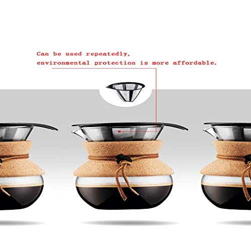 Jarras Cafetera Pote de café empujado a mano, con filtro de acero inoxidable, con carcasa de madera real, máquina manual… - Imagen 4