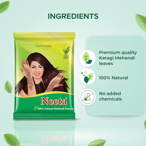 Image of Neeta Mehendi Powder 100g Pack of 6, 100% Natural Henna Mehandi Powder for Hair, Hand & Feet