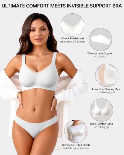 As Fairy Wireless Bras for Women Full Coverage Seamless W Support Bra Soft Everyday Comfort Back Smoothing T-Shirt Bra(White-mesh 36DDD) — view 2