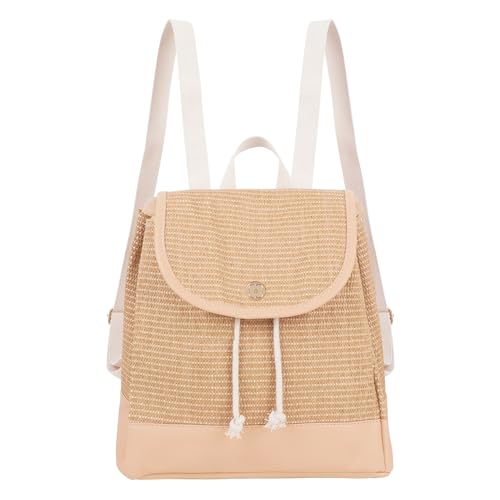 Meyaus Medium Women Straw Woven Backpack Flap Drawstring Daypack Beach Shoulders Bag