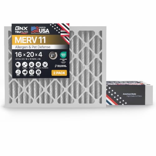 Image of BNX TruFilter 16x20x4 (15.5'' x 19.5'' x 3.63'' Slim Fit) MERV 11 Air Filter 2-Pack - MADE IN USA - Air Conditioner Furnace Filters HVAC AC Furnace Filters for Allergy Dust, Pet, Mold, MPR 1200 FPR 7