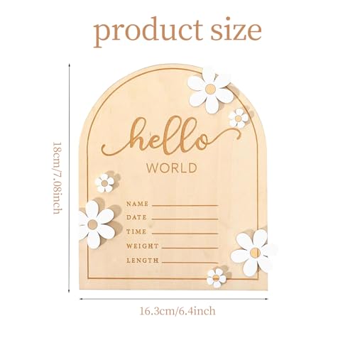 Image of 3 Pcs ​Wooden Hello World for Baby Showers, 7.1 Inch Baby Announcement Sign, Birth Announcement Sign for Hospital Welcome Newborn Boys and Girls Shower, Nursery Hospital Information Record Board
