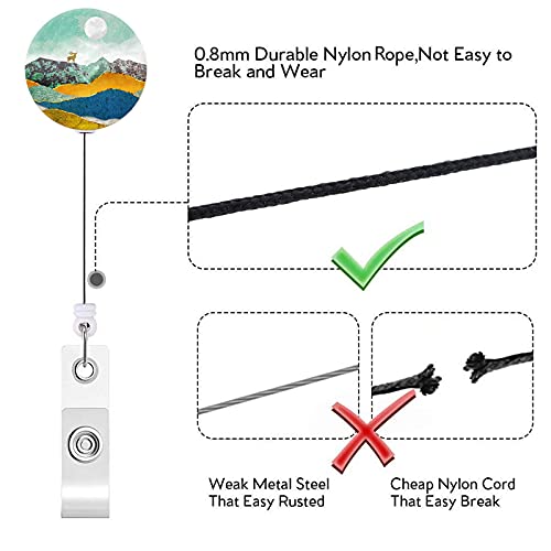 Badge Reel, Retractable Id Card Badge Holder With Alligator Clip, Decorative Name Badge Holder, 24 Inch Nylon Cord (8 Pcs/Retro Mountain Sky Sun) #TOP3
