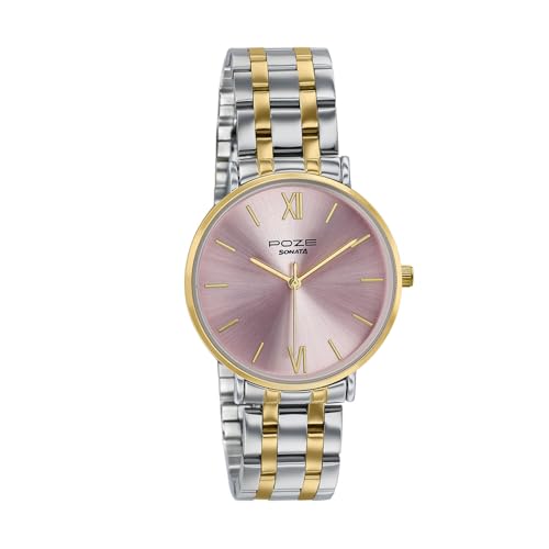 Image of Sonata Poze 9 with Quartz Analog Pink Dial SS+IPG Strap Watch for Women - SP80183BM01W