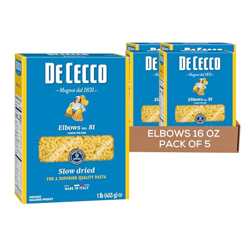 De Cecco Elbows No. 81 Pasta, 16 Oz (Pack of 5), Authentic, Slow Dried, Made with Durum Wheat, Versatile Pasta for Sauces & Recipes, Made in Italy