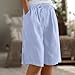 AKTCVVJ Linen Capri Pants for Women Elastic Waist Work Pant Athletic Knee Length Pant Fashion Summer Capris with Pockets Light Blue