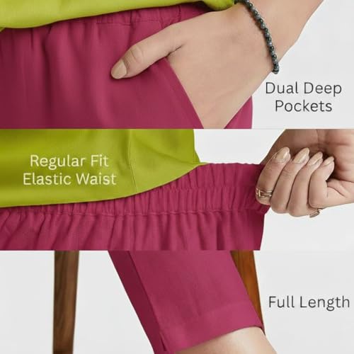 Image of DIGITAL SHOPEE Women Regular Fit Elastic Waist Full Length Cotton Formal Trouser for Casual Wear, Office Wear