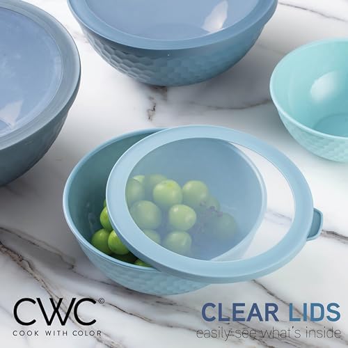 COOK WITH COLOR Mixing Bowls with Lids - 12 Piece Plastic Nesting Bowls Set includes 6 Prep Bowls and 6 Lids, Non Slip Bottom and Embossed Design - Microwave Safe (Blue) - Thumbnail 5