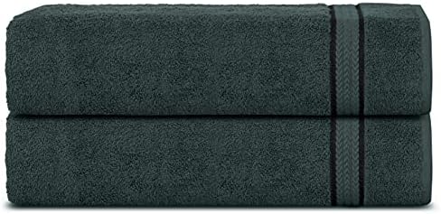 Sweet Needle 2 Pack Bath Sheet Towels Set Black, (90 x 150 cm) - 600 GSM 100% Ring Spun Double Terry Cotton Pile, Ultra Soft, Hotel Quality, Highly Absorbent for Bathroom, Shower, Beach & Daily Use