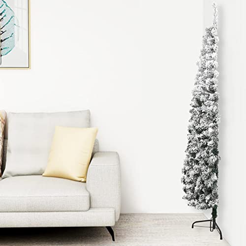 Tidyard Slim Half Christmas Tree Corner Artificial Xmas Tree Space-Saving Xmas Tree with Flocked Snow for Indoor and Outdoor Holiday Decoration 240 cm