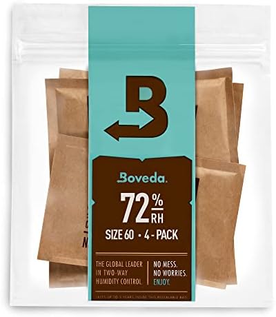 Boveda 72% Two-Way Humidity Control Packs For Wood Humidifier Boxes – Size 60 – 4 Pack – Moisture Absorbers – Humidifier Packs – Hydration Packets in Resealable Bag