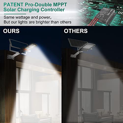 Gebosun 300W LED Solar Street Lights Outdoor, 60000LM 6000K Waterproof Outdoor Solar Flood Light, Dusk to Dawn Security Yard Light with Remote Control, Solar Garden Lamp for Pathway Driveway by Gebosun - Used condition - Image 4
