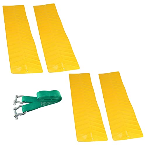 AB Tools 4 x Tyre Wheel Grip Traction Mats & 8T Tow Rope Recovery Strap Snow Mud Sand
