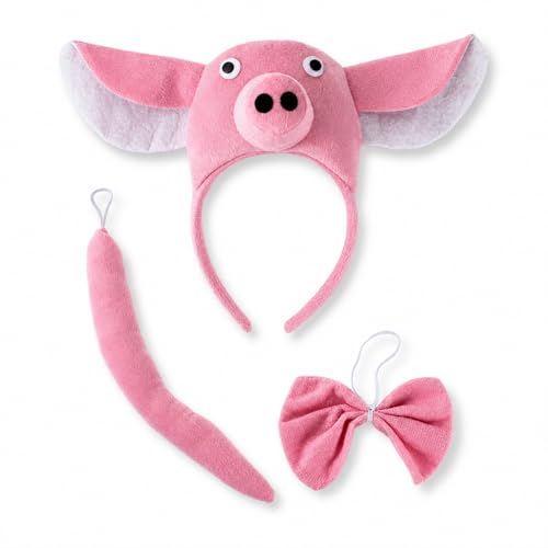 Image of Pink Pig Headband with Bow and Tail Costume Set, Halloween Animal Ears Costume Dress Up Suit, Cosplay Party Supplies for Adult