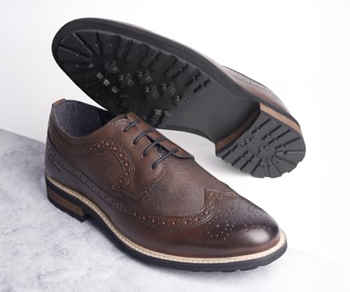 Image of LOUIS STITCH Leather Brogue lace up Boot for Men - Brunette Brown (LSBXBGSFBB) UK -