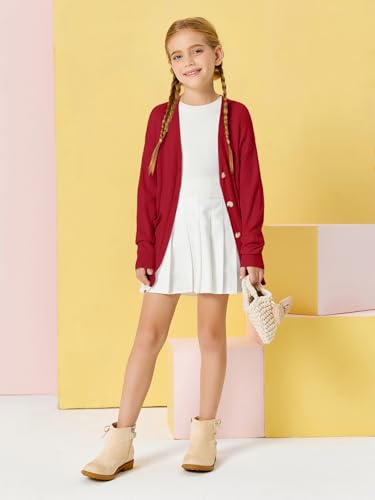 Image of Girls Cardigans Kids Fashion Open Front Long Sleeve Knit Sweaters Outerwear with Pockets 5-14 Years