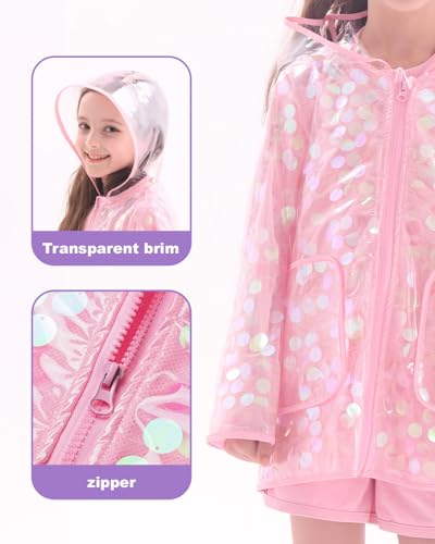 Image of WELAKEN Girls Sequin Raincoat Waterproof Reusable Hooded Outwear Rain Jacket with Lining
