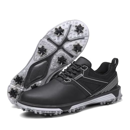 KESCOO Waterproof Golf Shoes Men Professional Spiked Golf Footwear Lightweight Outdoor Comfortable Golf Training Sneakers, Black 45