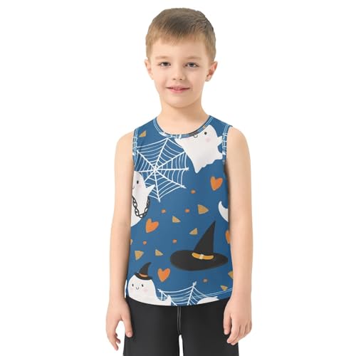 Bolaz Boys Athletic Quick Dry Tank Top Sleeveless Workout T Shirts Age 11-15,Ghost Hat Spider Web Pattern2