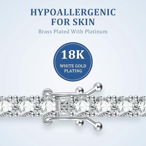 4.0mm Tennis Necklace For Women, 18K White Gold Plated 5A Round Cubic Zirconia Classic Tennis Necklaces 18-inch for Her, Jewelry Gift for Wedding Anniversary Birthday4