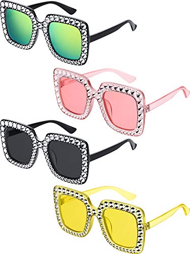 Frienda Oversize Square Sparkling Sunglasses Retro Thick Frame Sunglasses
