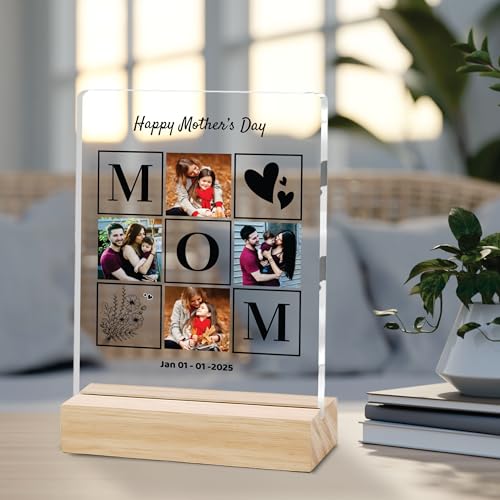 Image of Giftplease Customized Photo Frame With Wooden Stand | Personalised Printed Photo & Text Frame | Gift For Mom | Birthday | Mother's Day | (Transparent, 6x8 Inches, Tabletop) m 03