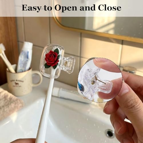 Image of HASTHIP 4 Pack Travel Toothbrush Covers Clear Toothbrush Protector Clips with Rose Pattern Ventilated PP Tooth Brush Case for Home Bathroom Traveling