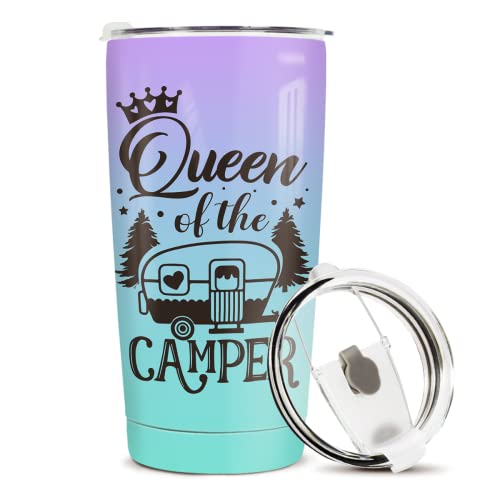 winorax Queen of The Camper Tumbler Camping Gifts For Campers Woman from Husband Boyfriend Sisters Best Friend Coffee Cup with Lid 20oz Stainless Travel Mug