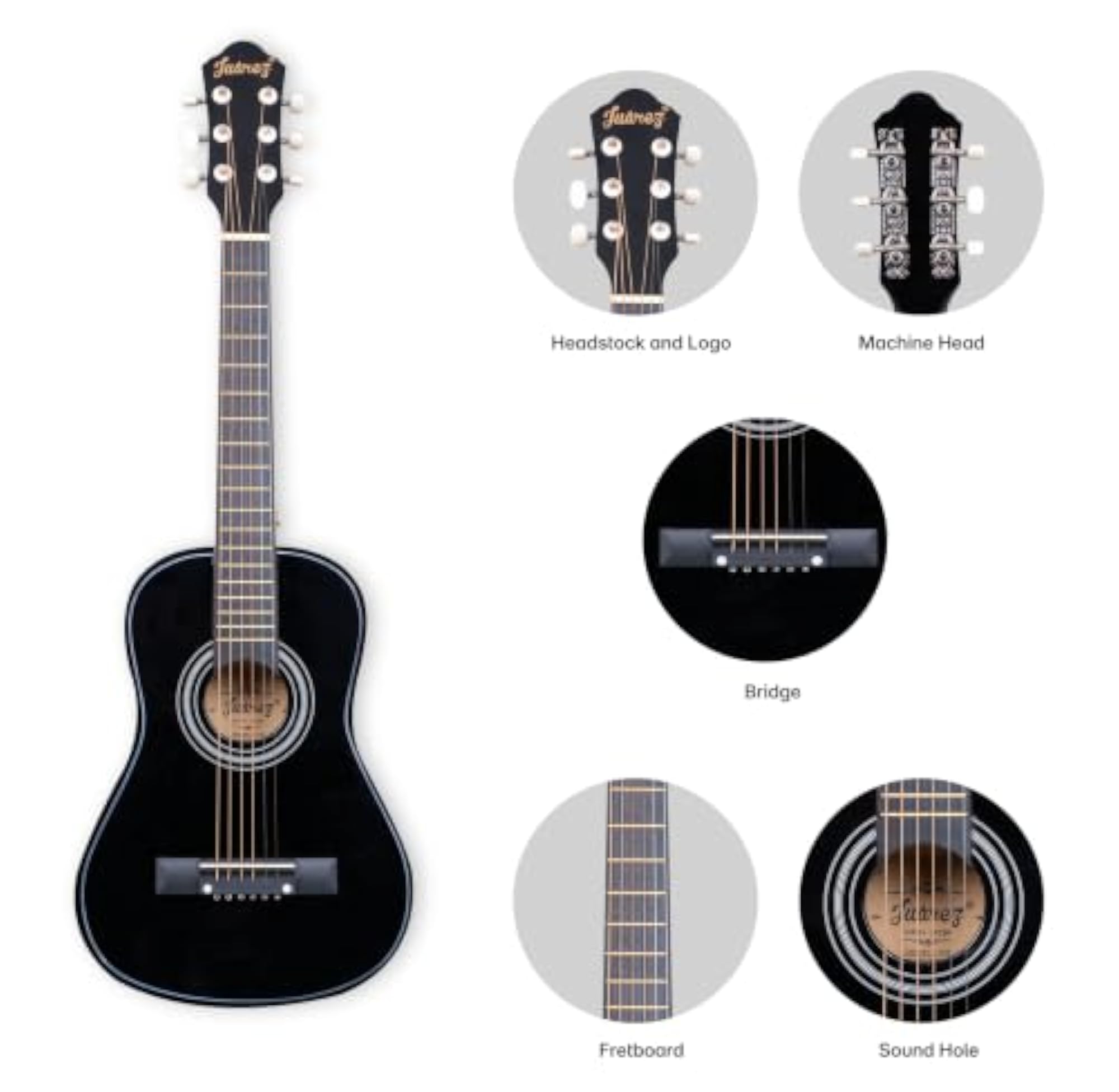 JRZ30C-BK-KIT 30 Inch Acoustic Guitar Kit, Beginner