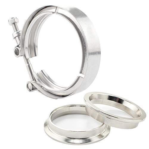 2.5 Inch V Band Clamp with Stainless Steel Flanges - Perfect for Turbo, Downpipes, Exhaust Systems - 2.5in SS Vband, V-Band Flange Kit - For Performance Exhaust Pipes, Downpipe, Down Pipe